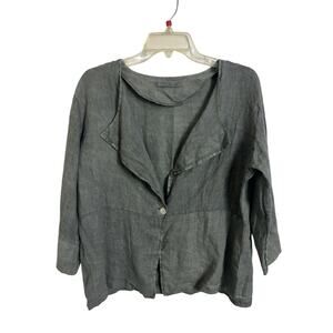 Viola Borghi 100% Linen Button Front Top Boxy Fit Size Large Lagenlook Boho FLAW